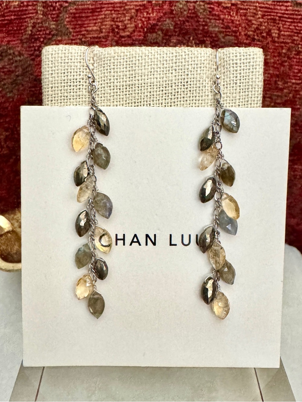 NWT $145 CHAN LUU Citrine/Labradorite/Pyrite Cascade Earrings ~ Stunning! 🌺